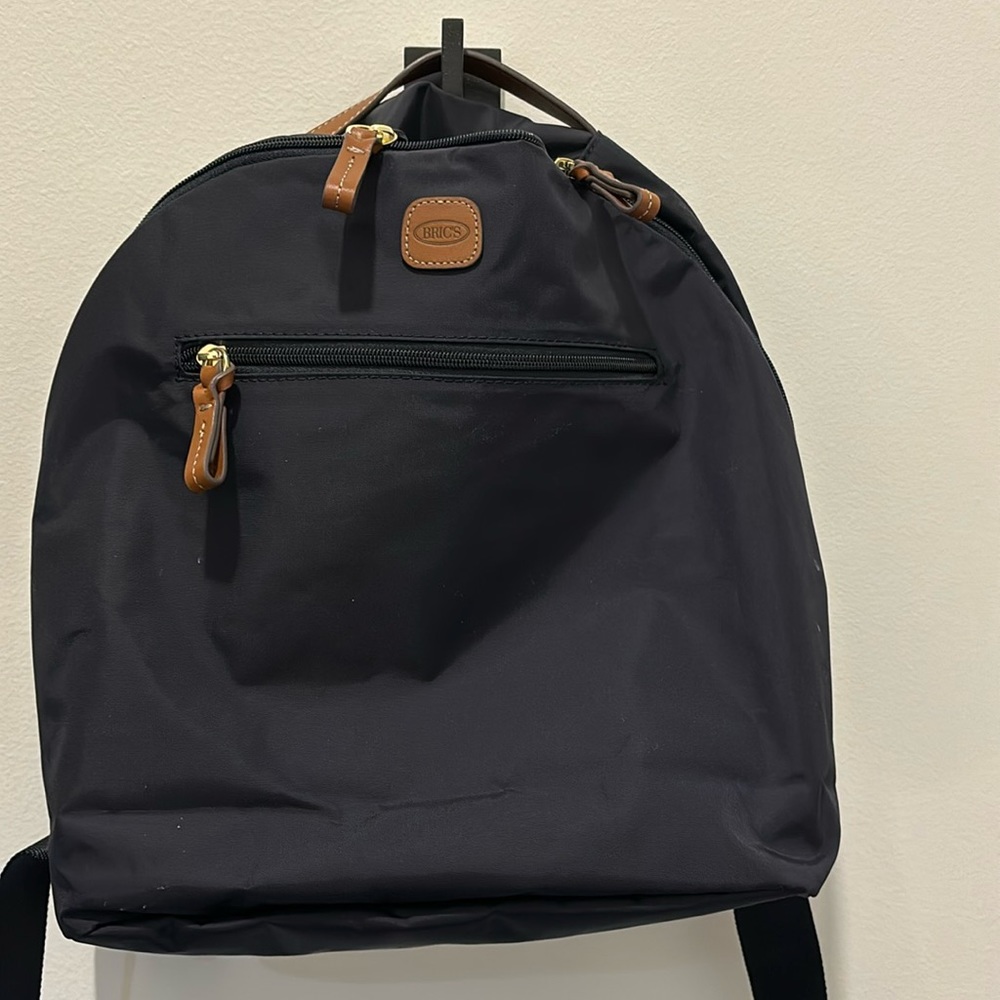Bric's Black Backpack with Brown Leather Trim